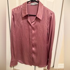 Ravella Satin Button-Down Shirt in Dusty Rose